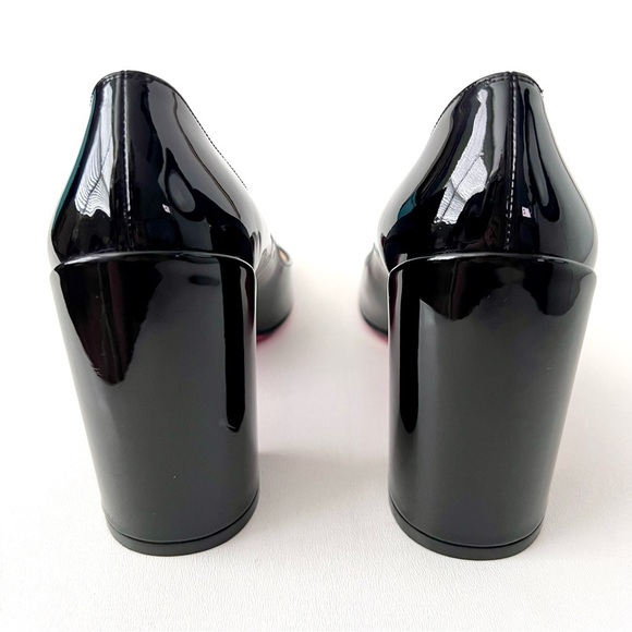 New CHRISTIAN LOUBOUTIN || Miss Sab Black Patent
Leather Block Heel Pumps EU 38 - Picture 7 of 15